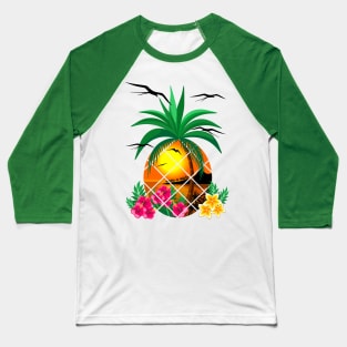 Pineapple Tropical Sunset, PalmTree and Flowers Baseball T-Shirt